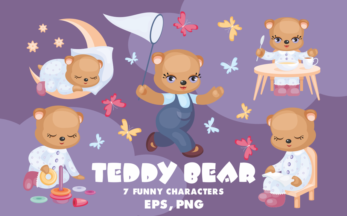 Teddy Bear Set. Vector Clip Arts