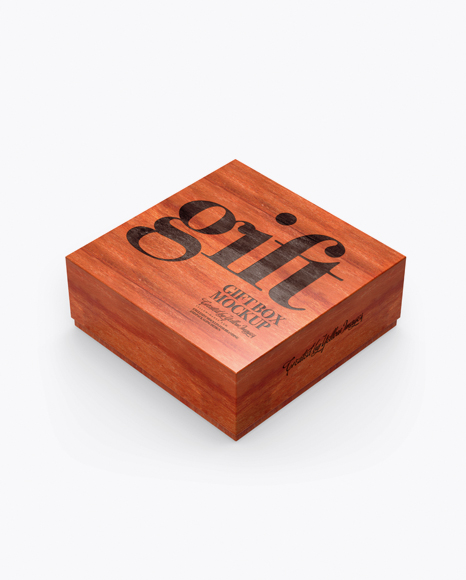 Red Wooden Box with Label Mockup - Half Side View (High-Angle Shot)