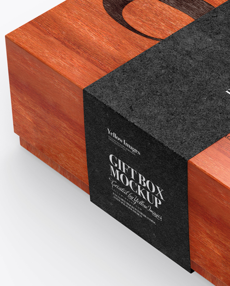 Red Wooden Box with Label Mockup - Half Side View (High-Angle Shot)