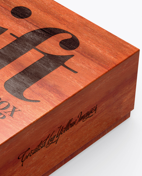 Red Wooden Box with Label Mockup - Half Side View (High-Angle Shot)