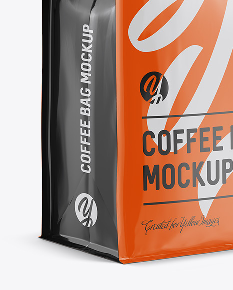 Glossy Paper Coffee Bag w/ a Tin-Tie Mockup - Halfside View