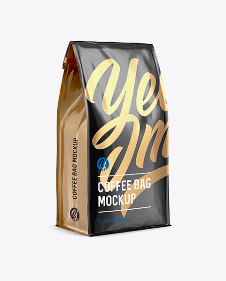 Glossy Paper Coffee Bag w/ a Tin-Tie Mockup - Halfside View