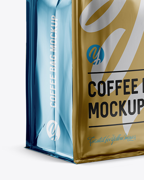 Metallic Coffee Bag w/ a Tin-Tie Mockup - Halfside View