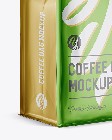 Matte Metallic Coffee Bag w/ a Tin-Tie Mockup - Halfside View