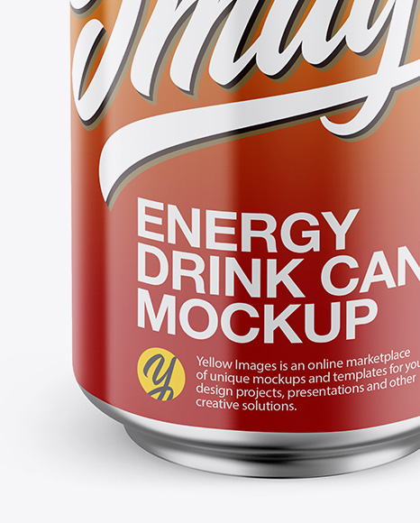 Glossy Aluminium Can Mockup - Front View (High-Angle Shot)