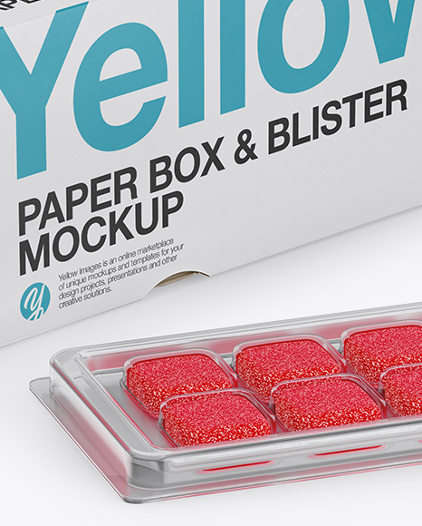 Opened Box with Gummies in Blisters Mockup - Half Side View - Free