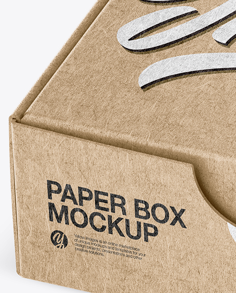Kraft Paper Box Mockup - Half Side View (High-Angle Shot) Kraft Paper Box Mockup - Half Side View (High-Angle Shot)
