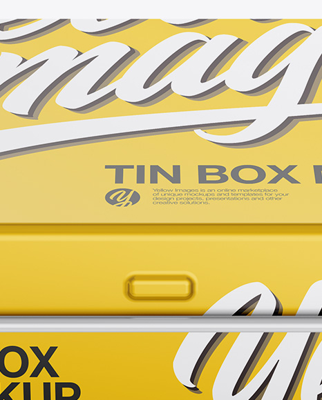 Glossy Tin Box Mockup - Front View (High-Angle Shot)