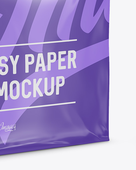 Stitched Glossy Paper Bag Mockup - Halfside View