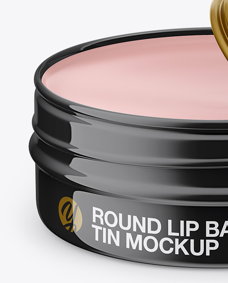 Opened Glossy Lip Balm Tin Mockup - Front View (High-Angle Shot)