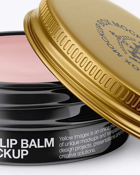 Opened Glossy Lip Balm Tin Mockup - Front View (High-Angle Shot)