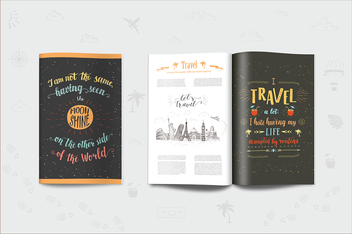 Travel hand drawn lettering, cards.