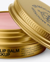 Opened Metallic Lip Balm Tin Mockup - Front View (High-Angle Shot)