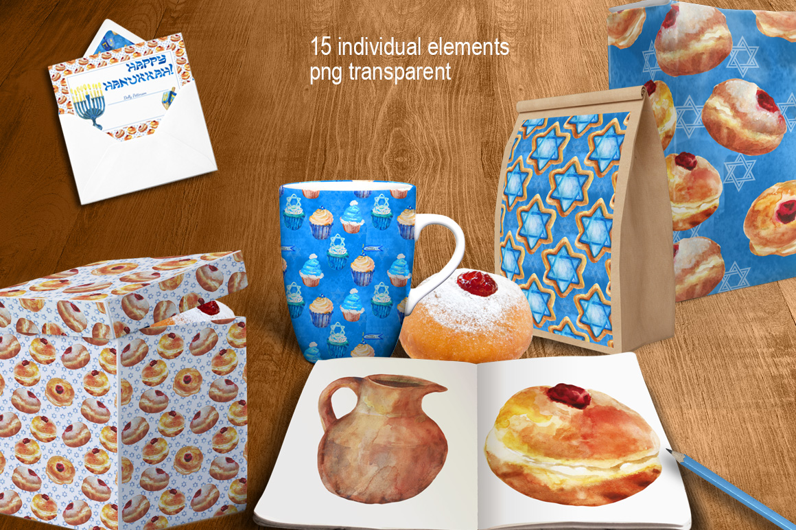 Happy Hanukkah watercolor set Happy Hanukkah watercolor set