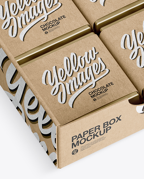 Opened Kraft Paper Box With Chocolates Mockup - Half Side View (High-Angle Shot)