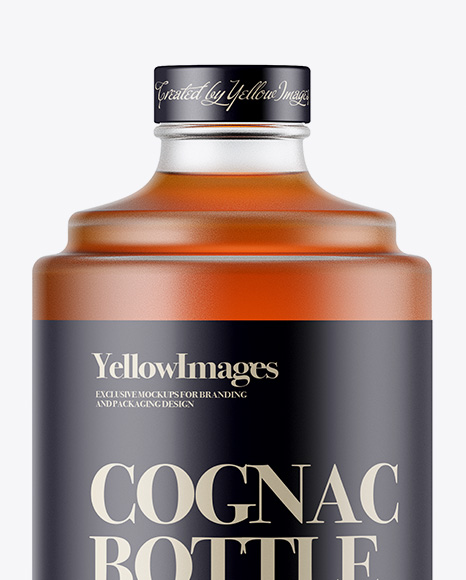 Frosted Glass Bottle W/ Cognac Mockup