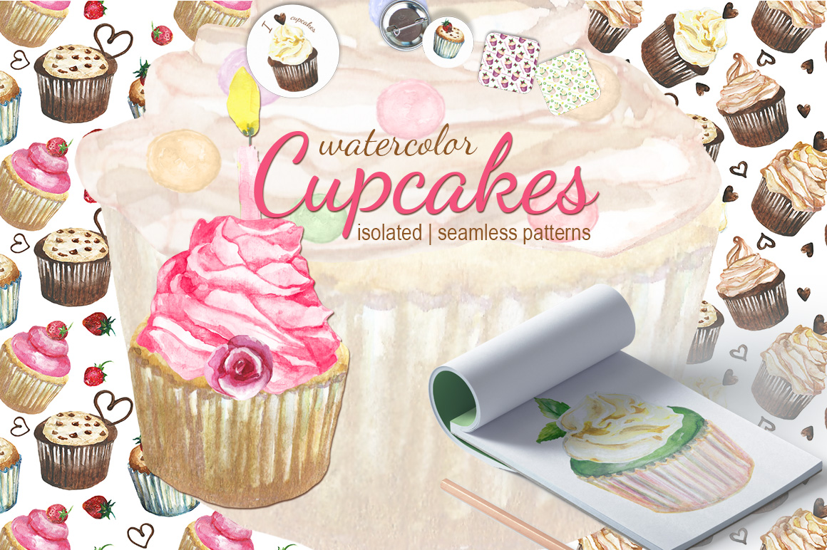 Cupcakes watercolor set Cupcakes watercolor set