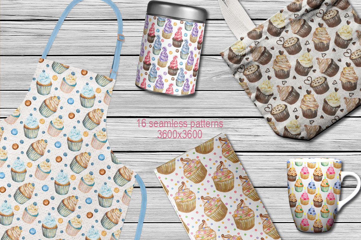 Cupcakes watercolor set Cupcakes watercolor set