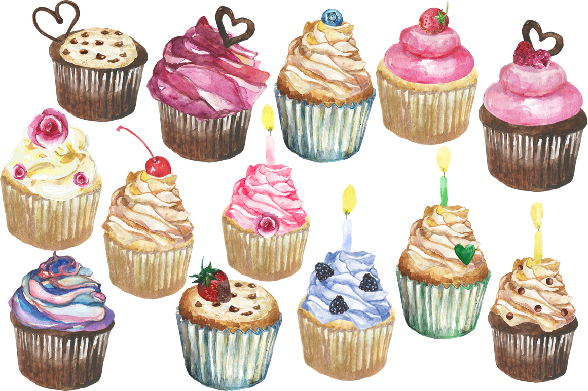 Cupcakes watercolor set Cupcakes watercolor set