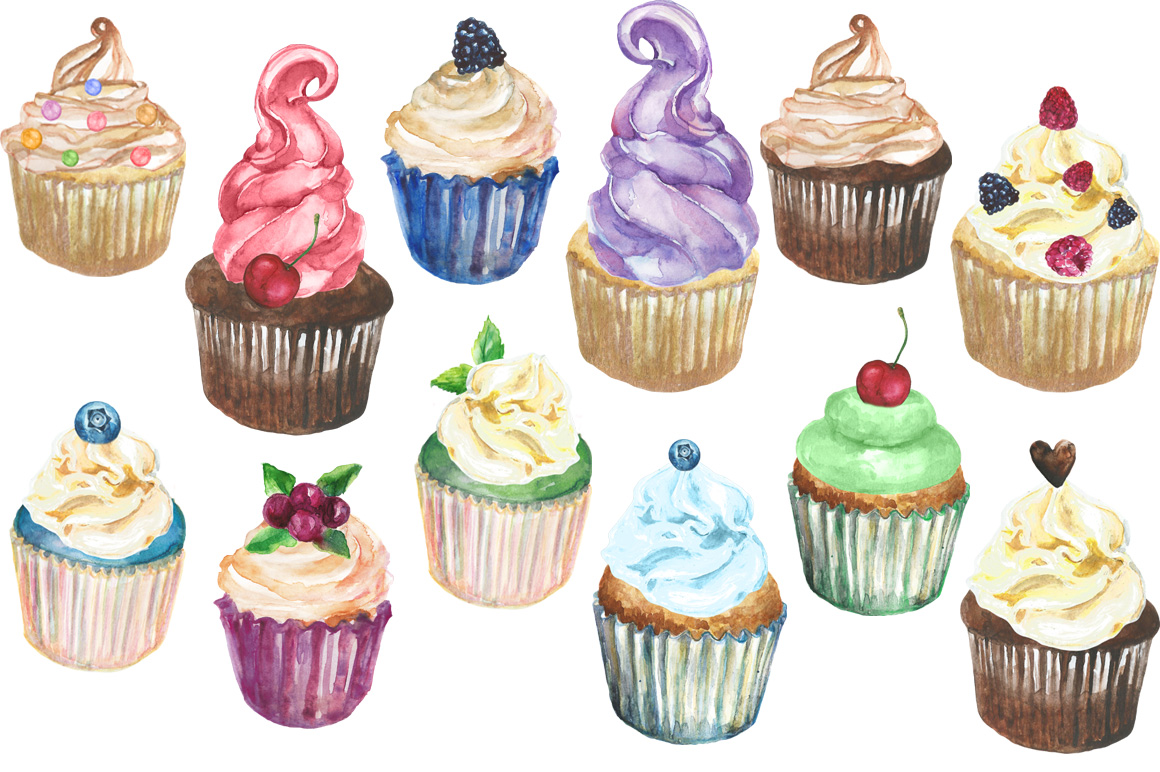 Cupcakes watercolor set Cupcakes watercolor set