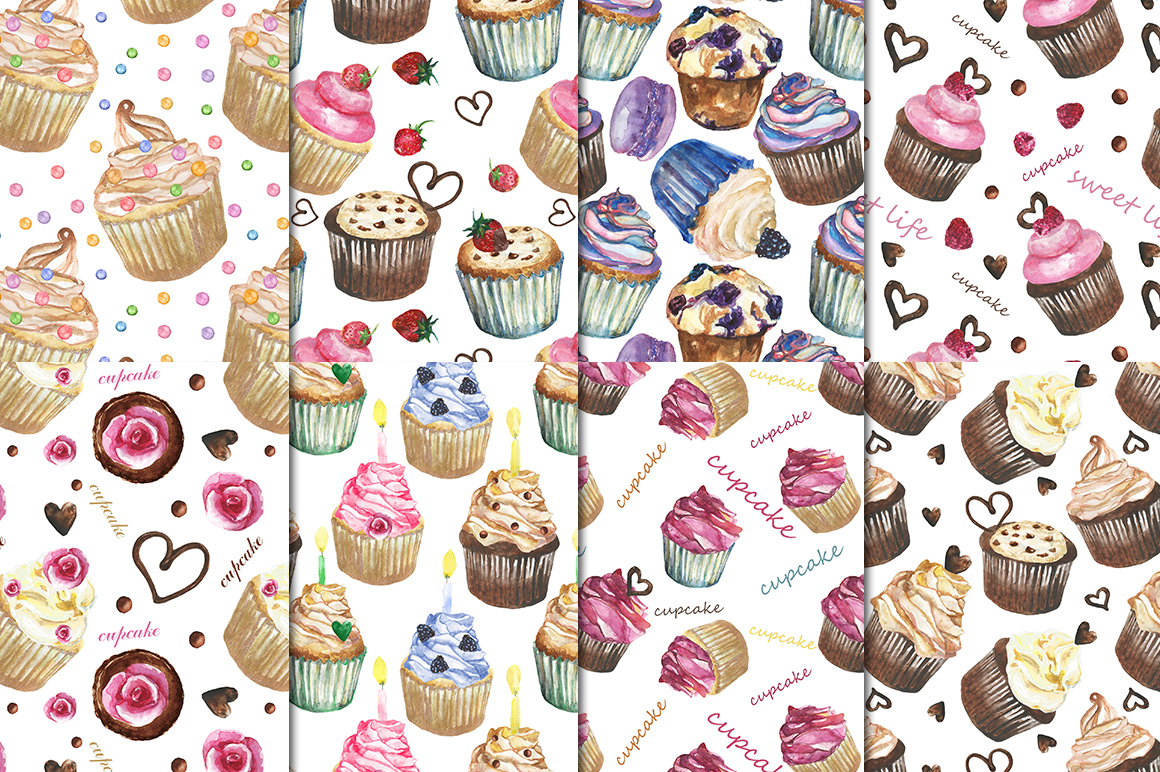 Cupcakes watercolor set