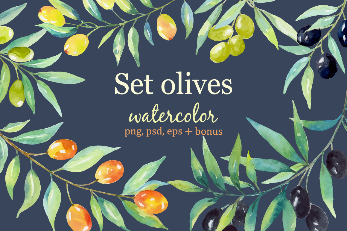 Olive set. Watercolor сollection