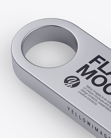 Aluminium Flash Drive Mockup - Half Side View (High-Angle Shot)