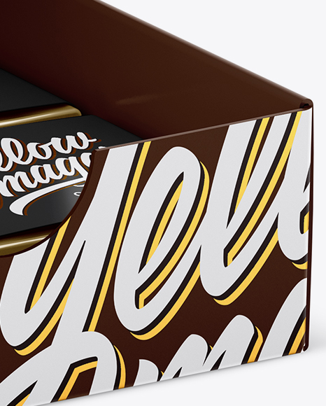 Opened Glossy Paper Box With Chocolates Mockup - Half Side View