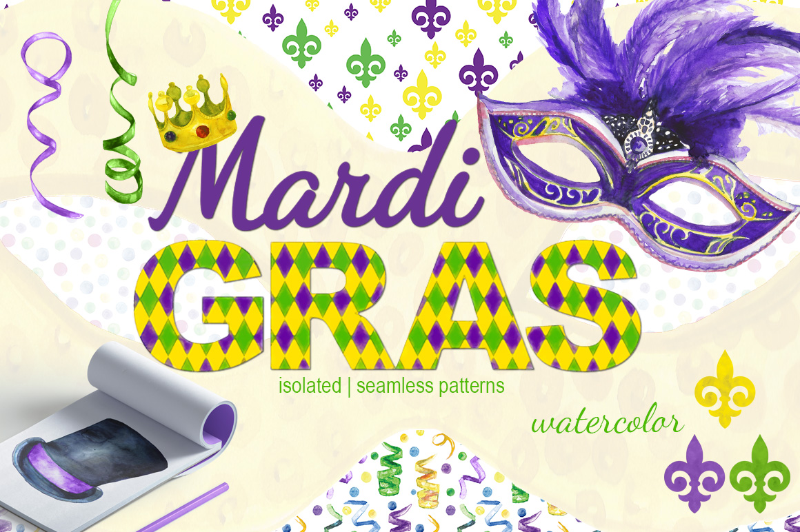 Mardi Gras watercolor set