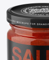 Glass Jar with Tomato Sauce Mockup - Front View (High Angle Shot)