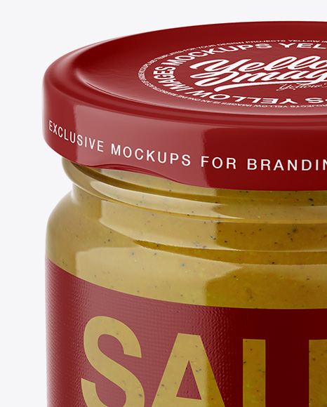 Glass Jar with Mustard Mockup - Front View (High Angle Shot)