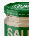 Glass Jar with Mushroom Sauce Mockup - Front View (High Angle Shot)