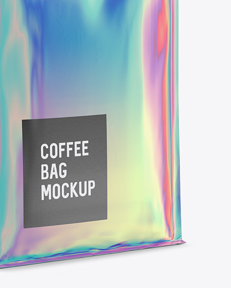 Holographic Foil Coffee Bag w/ a Tin-Tie Mockup - Halfside View