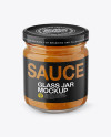 Glass Jar with Curry Sauce Mockup - Front View (High Angle Shot)