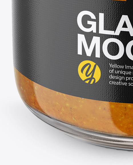 Glass Jar with Curry Sauce Mockup - Front View (High Angle Shot)