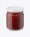 Glass Jar with Raspberry Jam Mockup - Front View (High Angle Shot)