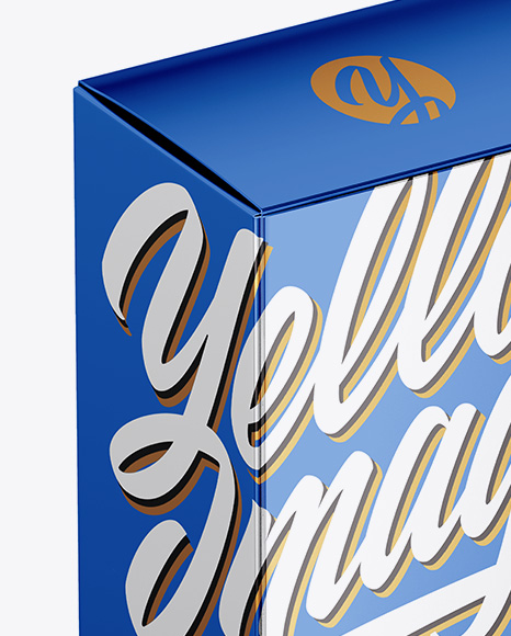 Metallic Box Mockup - Half Side View (High-Angle Shot)