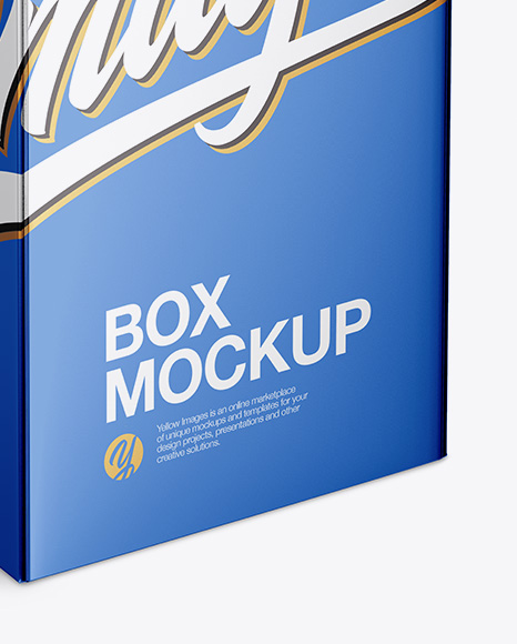 Metallic Box Mockup - Half Side View (High-Angle Shot)