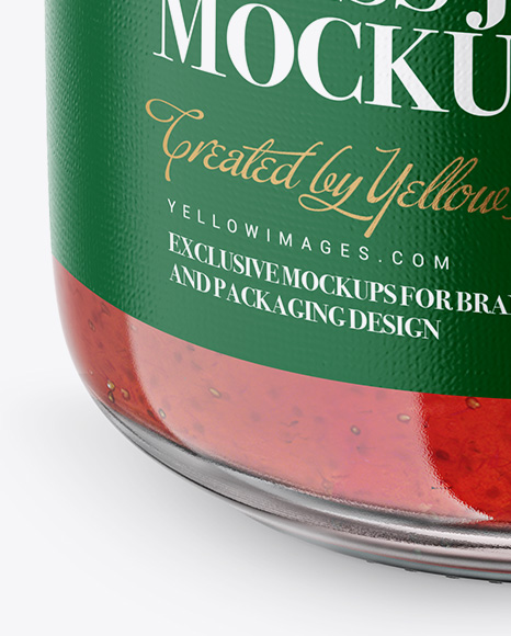 Glass Jar with Strawberry Marmalade Mockup - Front View (High Angle Shot)