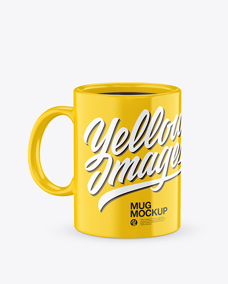 Glossy Mug With Tea Bag & Spoon Mockup (High-Angle Shot)