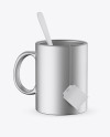 Metallic Mug With Tea Bag &amp; Spoon Mockup (High-Angle Shot)