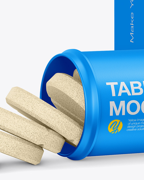 Opened Tablets Tube &amp; Paper Box Mockup - Half Side View