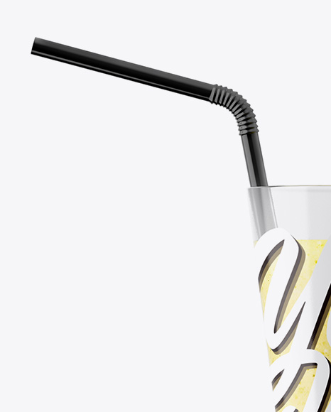 Plastic Cup w/ Banana Smoothie and Straw Mockup