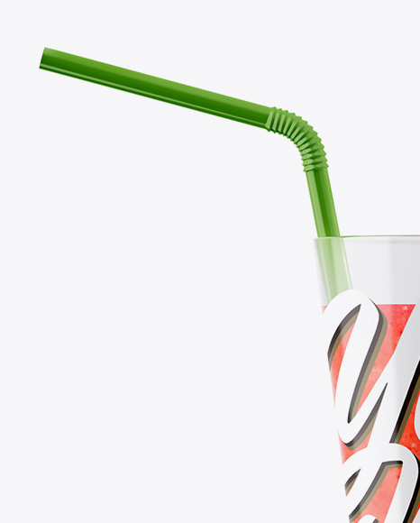 Plastic Cup w/ Watermelon Smoothie and Straw Mockup