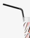 Plastic Cup w/ Strawberry Smoothie and Straw Mockup