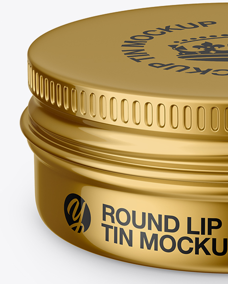 Metallic Lip Balm Tin Mockup - Front View (High-Angle Shot)