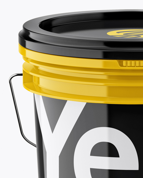 Glossy Plastic Paint Bucket Mockup (High-Angle Shot)