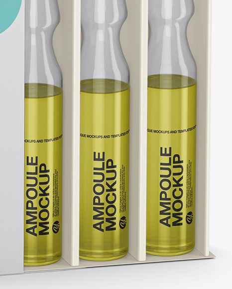 Clear Glass Ampoules Pack Mockup - Half Side View (High-Angle Shot)