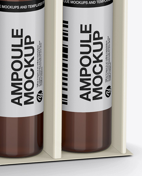 Amber Glass Ampoules Pack Mockup - Half Side View (High-Angle Shot)