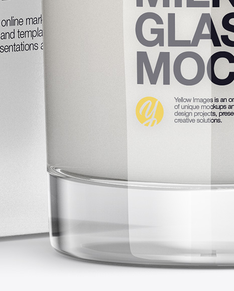 1L Milk Carton Pack With Glass Mockup - Halfside View